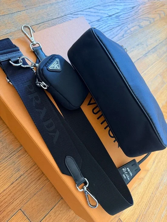 Prada Black Nylon Crescent Shoulder Bag with Chain and Strap - Picture 4 of 7